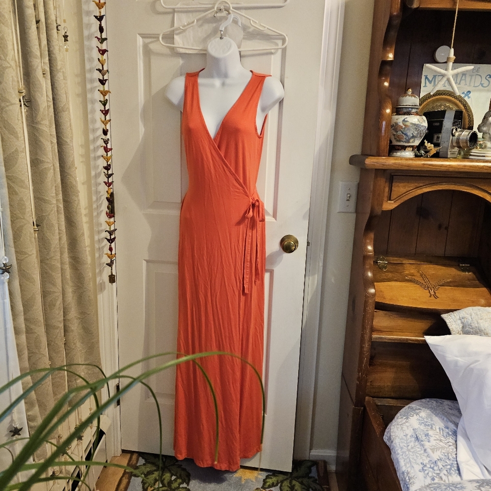 Elegant Orange Long Wrap Dress